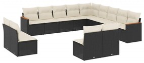 Set Divani da Giardino 13pz con Cuscini Nero in Polyrattan