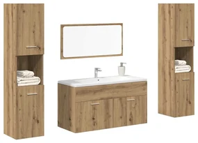 Set Mobili Da Bagno 4 Pz Rovere Artigianale Legno Multistrato /