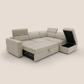 Kronos Divano angolare con poggiapiedi estraibile e pouf contenitore mobile in microfibra impermeabile T11 tortora