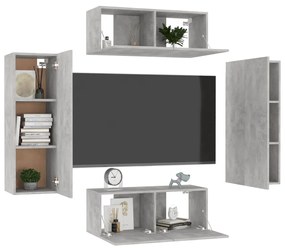 Set porta tv 4 pz grigio cemento in truciolato