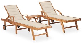 Lettini Prendisole 2 Pz Con Tavolo E Cuscino Massello Di Teak /