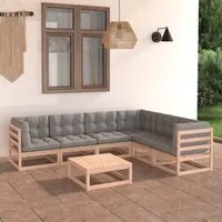 Set Divani da Giardino 7 pz con Cuscini Legno Massello di Pino 3076789