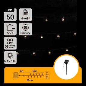 Aigostar - Catena di Natale solare a LED 50xLED/8 funzioni 12m IP65 bianco caldo