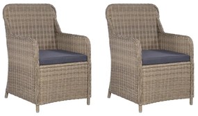 Sedie da esterno con cuscini 2 pz in polyrattan marrone