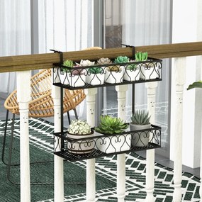 Costway Portavasi a 2 livelli con ganci regolabili da 5,5-12,5cm, Contenitore per piante in vaso in metallo per patio