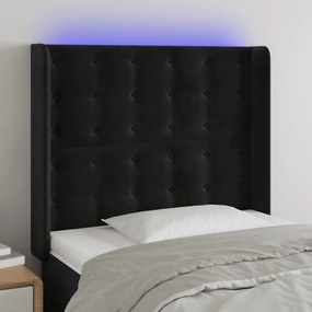 Testiera A Led Nero 93x16x118/128 Cm İn Velluto /