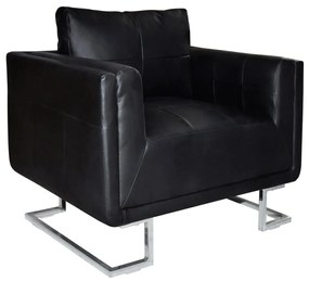 Poltrona A Pozzetto Con Gambe Cromate Nera İn Similpelle /