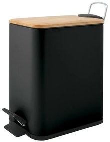 Pattumiera bagno 5 Lt in acciaio con coperchio in bambù nera con apertura a pedale Rexa