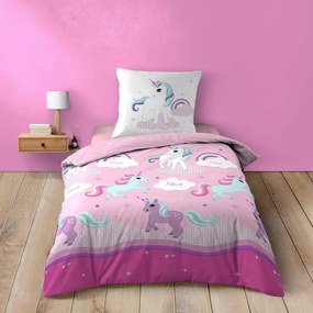 Set copripiumino e federa da bambini rosa in cotone per letto singolo 140x200 cm Licorne – douceur d'intérieur