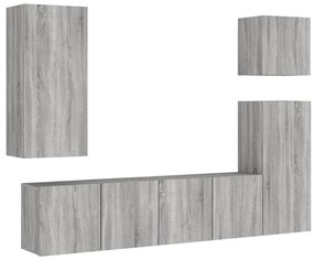 Mobili tv a muro 5pz grigio sonoma in legno multistrato