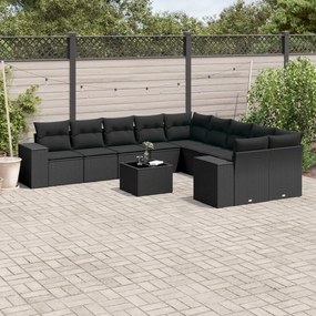 Set Divani da Giardino 11 pz con Cuscini in Polyrattan Nero