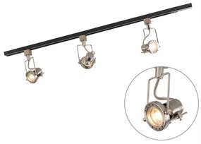 Sistema a binario con 3 faretti monofase nero con acciaio - Suplux