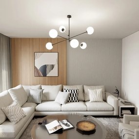 Lampadario da Soffitto in Acciaio e Vetro LINEAR 6 Nero 6xE14 Colore delle Sfere Bianco
