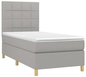 Letto a molle materasso e led grigio chiaro 80x200 cm tessuto