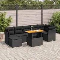 Set Divani da Giardino con Cuscini 8 pz Nero in Polyrattan 3326953