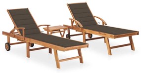 Lettini Prendisole 2 Pz Con Tavolo E Cuscino Massello Di Teak /