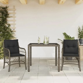 Set Da Bistrò 3 Pz Con Cuscini Grigio İn Polyrattan /