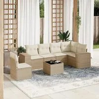 Set Divani da Giardino 7 pz con Cuscini Beige in Polyrattan 3254975