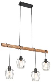 Lampada a sospensione intelligente nera con legno incl. 4 Wifi A60 - Stronk
