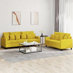 Set Di Divani 2 Pz Con Cuscini Giallo İn Velluto /