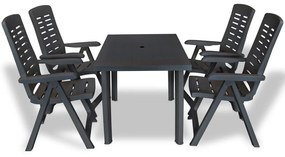 Set da pranzo da giardino 5 pz in plastica antracite