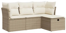 Set divano da giardino 4 pz con cuscini beige in polyrattan