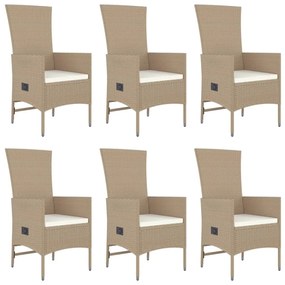 Set da pranzo da giardino 7 pz con cuscini beige in polyrattan