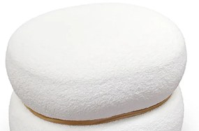 Pouf BOSTON ovale in tessuto effetto lana bianco e anello in legno