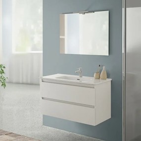 Mobile bagno sospeso 90 cm rovere bianco completo con lavabo Nadia