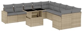 Set divani da giardino 11 pz con cuscini beige in polyrattan