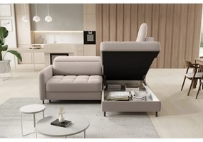 Divano angolare marrone chiaro allungabile/con contenitore (con penisola a destra/a L) e rivestimento in velluto Barea – ELTAP