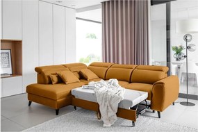 Divano angolare giallo allungabile/con contenitore (con penisola a sinistra/a L) e rivestimento in velluto Noble – ELTAP