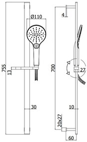 Paffoni City Zsal147 asta doccia quadra 75 cm con doccetta sofia Cromo