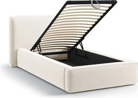 Letto singolo imbottito color crema con contenitore con rete inclusa 90x200 cm Jodie – Micadoni