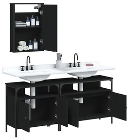 Set mobili da bagno 3 pz nero in legno multistrato