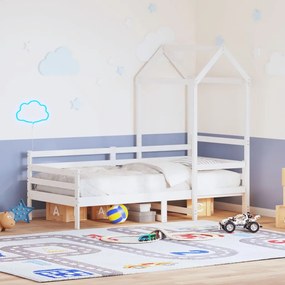 Dormeuse Con Tetto 90x200 Cm Bianco İn Legno Massello Di Pino /