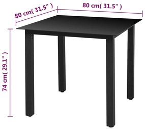 Tavolo da giardino nero 80x80x74 cm in alluminio e vetro