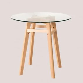 Tavolo da pranzo rotondo in vetro e legno di faggio (Ø80) - Sklum