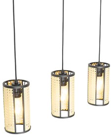 Lampada a sospensione orientale nera con rattan 3 luci oblunga - Akira