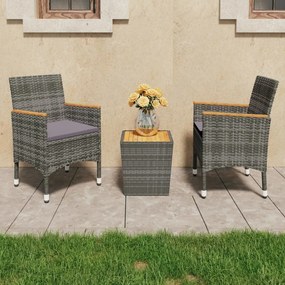 Set Da Bistrot 3 Pz İn Polyrattan E Legno Acacia Grigio /