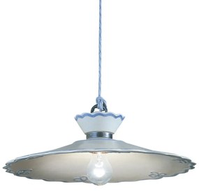 Lampadario Classico Ravenna Metallo Nero Ceramica Bianco Sfumato Arg. 44Cm 1 Luce E27