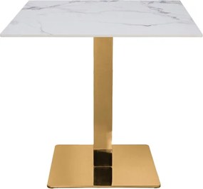 Tavolo ristorante bar top per esterno 80x80 cm effetto Marmo venato e base Oro H 75