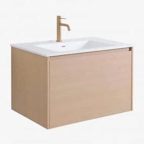 Set Mobili Da Bagno In Legno Jacob Con Lavabo Integrato Legno Naturale & Sin Espejo & Dorato ↑20 Cm Con Valvola Di Scarico Con Troppopieno - Sklum