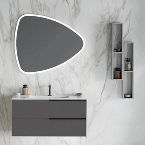 Mobile Bagno Sospeso 100 Cm Due Cassetti Specchio Con Illuminazione Led 100x85 Cm Savini Due "Oikos" Lino