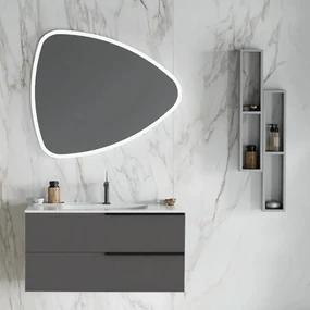 Mobile Bagno Sospeso 100 Cm Due Cassetti Specchio Con Illuminazione Led Savini Due "Oikos" Lino