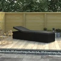 Lettino Prendisole con Cuscino in Polyrattan Nero 46221