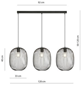 Lampadario Moderno Lugh Acciaio Nero 3 Luci E27 Ip20