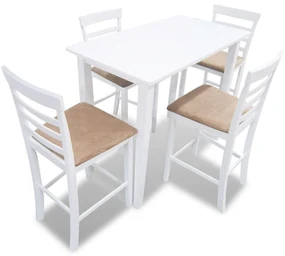 Set Tavolo Da Bar İn Legno Bianco E 4 Sedie Da Bar /