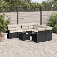 Set Divani da Giardino 9 pz con Cuscini Nero in Polyrattan 3252293