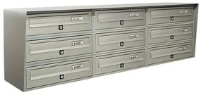 Casellario postale condominiale ALUBOX  Slim 9 posti formato rivista in alluminio argento satinato L 116 x P 30 x H 38 cm
